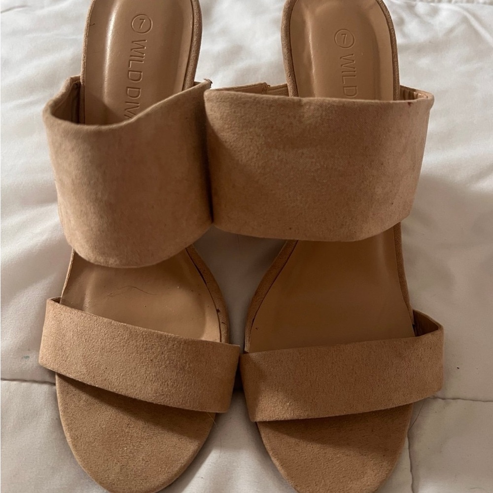 Wild Diva Tan Mules Minimalist Suede Slip-On